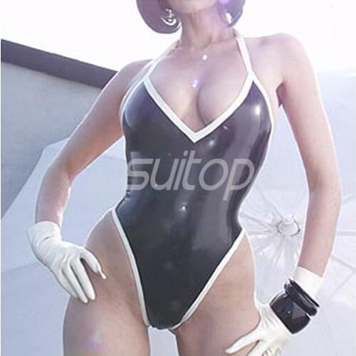 Womens rubber leotard latex bodysuits no zip