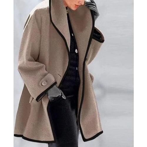 Womens Retro Cardigan 2021 Winter Wool Coats Single Button Jackets Lapel Trench Ladies Warm Long Overcoat Plus size Outerwear