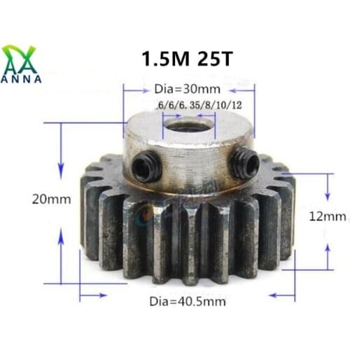 1.5M 25T 1.5 mod gear rack 25teeth Tooth quenching Spur Gear pinion bore 6-15mm spur gear precision 45 steel cnc pinion