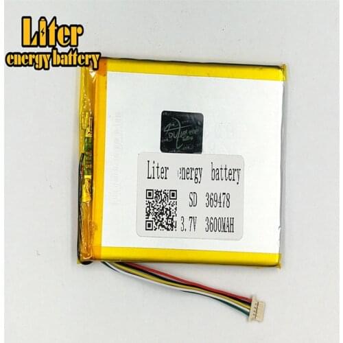 1.0MM 5pin connector 369478 Rechargeable high quality LiPo 3.7v 3600mAh tablet pc 7 inch MP4 MP5 lithium ion polymer battery