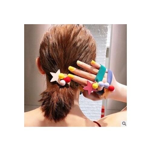 120pcs/lot DIY Simple Multi Acrylic Rubber Bands Five-Pointed Star Balls Elasticity Hair Rings Styling Tools Accessories HA641