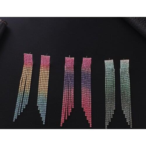 2021 new style rhinestone long colored diamond earrings, personalized silver needle super flash, popular earrings, jewelry gifts