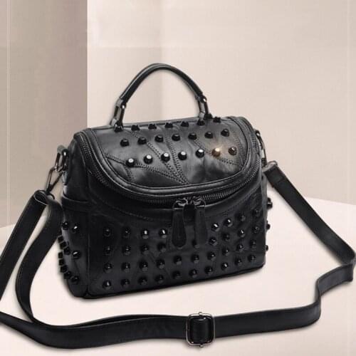 2021 Rivet Leather Bag For Women Solid Color Handbag Large Capacity Lady Shoulder Bag High Quality Crossbody Messenger Bag