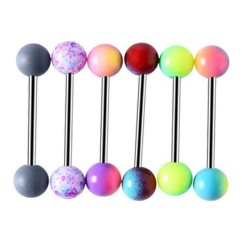 Free Shipping 100pcs Body Jewelry Tongue/ Nipple Shield Ring Barbells Straight Bar 14G Colorful Balls Body Piercing Jewelry