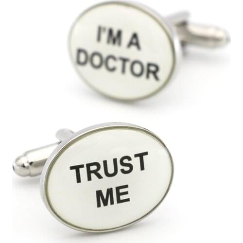Free Shipping Mens Cufflinks I'M A DOCTOR TRUST ME Design White Color Quality Copper Cuff Links Wholesale&retail