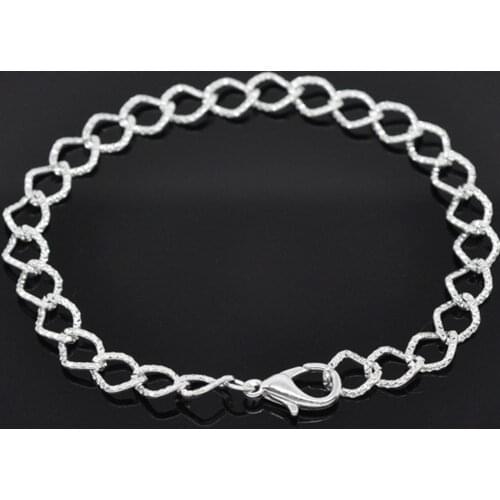 DoreenBeads Zinc Alloy Textured Lobster Clasp Link Curb Chain Bracelets Silver Color DIY Making Jewelry Gifts 20cm long,12PCs