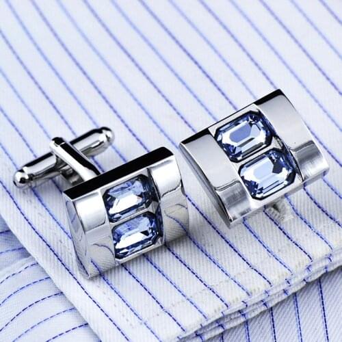 Cherrykeke Luxury Sky Blue Color Crystal Square Cufflinks Cuff Nails Mens Business French Shirt Button Cufflink Men Gift