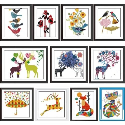 Colorful Cat Cross Stitch Kit Stamped Embroidery DMC 11CT 14CT Printed Thread Canvas Craft Needlework Decoration Counted Fabric