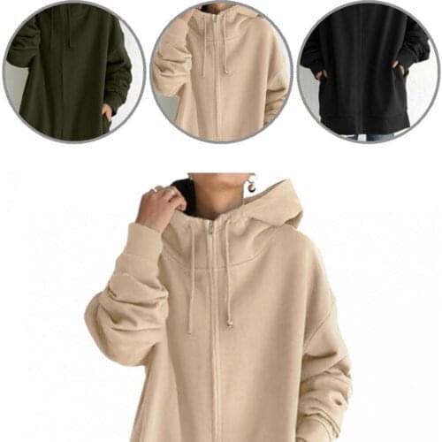 Pockets Great Long Casual Women Coat Long Hoodie Drawstring for Work