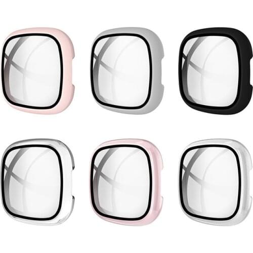 For Fitbit Versa Sense/Fitbit Vera 3 Slim Hard PC Tempered Glass Full Screen Protector Protect Case Cover