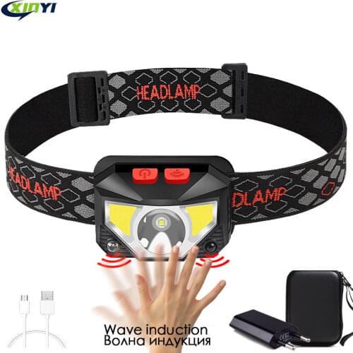 6000lums usb Rechargeable LED Headlamp Motion Sensor head lamp LED headlight Torch Built-in battery inductive with Portable box