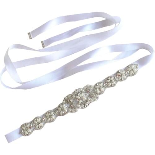 Crystal Bridal Pearl Sash Rhinestones Pearls Wedding Belt Ribbon Satin Bridal Belt And Sash For Wedding Prom dress Decoration
