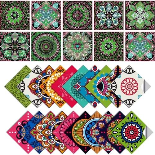 10X10cm Mandala Pattern Simulation Tile Sticker Home Decoration Kitchen Furniture Bathroom Waterproof Self-adhesive Wall Sticker
