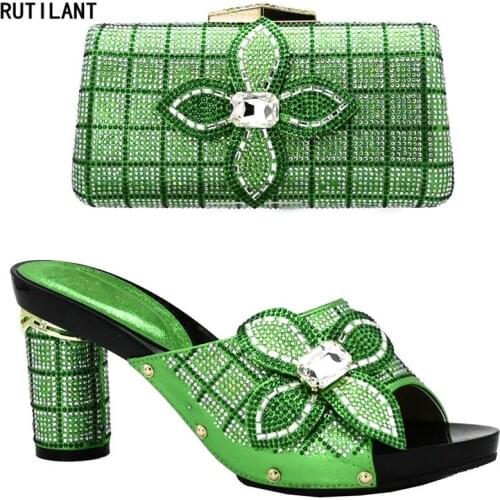 Italian Matching Shoe and Bag Set for Wedding Nigerian Women Wedding Shoes and Bag Set Decorated with Rhinestone Party Shoes Bag