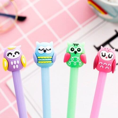 4pcs Kawaii Expressional Owl Gelpen Creative Cartoon Black 0.5mm Written Neutral Pen Animal Office School Student Stationery