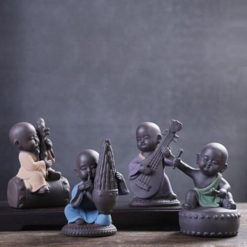 Ceramic buddha statues ornaments tea pet tabletop monk home decoration accessories music monk sculpture statue