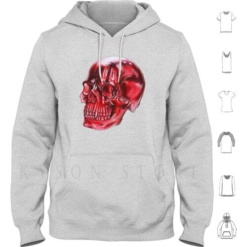 Red Gemstone Skull Hoodie Long Sleeve Gemstone Gem Cranium Bones Goth Crimson Dark Gloomy Emo Cool Crystal Magic