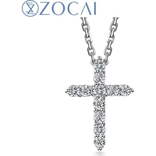 ZOCAI NEW ARRIVAL BELIEF IN LOVE CROSS SHAPE REAL 0.25 CT DIAMOND PENDANT 18K WHITE GOLD WITH 18K WHITE GOLD NECKLACE D04589