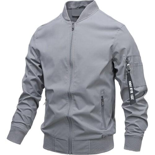 New men casual jacket solid color spring autumn casual trend fashion Long Sleeve Outerwear thin zipper Slim Coats Many pockets