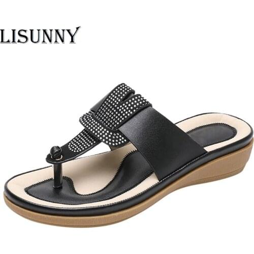 LISUNNY Open Toe Summer Slippers Women Wedge Heel Shoes Women Slip-On Solid Print Women Slippers Flip Flops Women