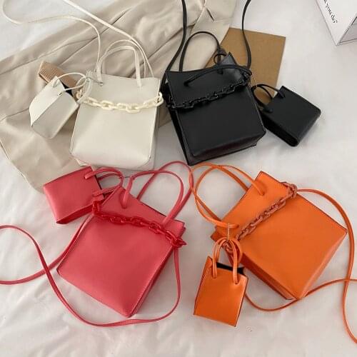2pcs Fashion Women Composite Crossboddy Shoulder Bags Casual All-match Solid Color Thick Chain PU Leather Messenger Handbag