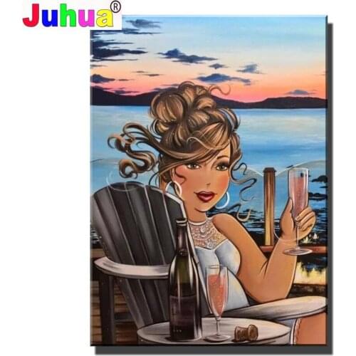 Champagne Fat Lady Diamond Painting With Full Round Square Diamond Embroidery Cross Stitch Kit Diamond Mosaic Cartoon Woman