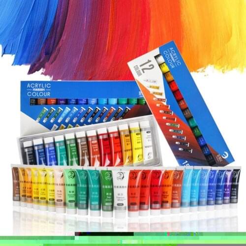 12/24 Colors 15ml Tube Acrylic Paint Set Color Nail Glass Art Painting Paint for Fabric Drawing Tools for Kids DIY Creative Gift