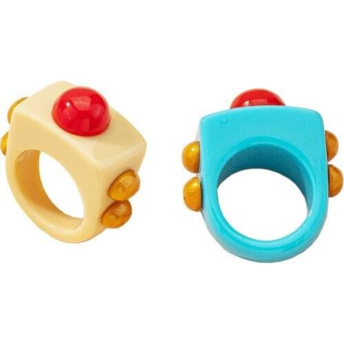 New Bead Solid Resin Summer Colorful Acrylic Square Rings for Women Hip Hop Rings Girls Travel Jewelry Gifts Dancy Fairy 2021