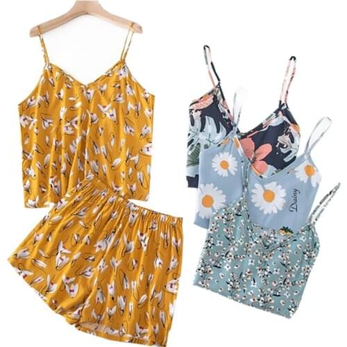 Summer New Ladies Camisole+Shorts 2Pcs Pajamas Set Comfort Rayon Sleepwear Girls Sweet Fresh Style Cute And Cool Casual Homewear