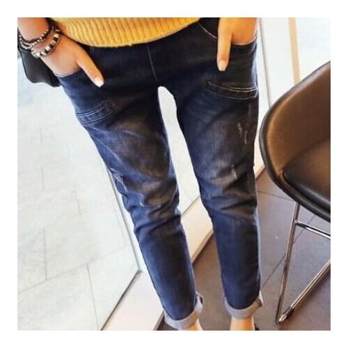 OkayMom Skinny Denim Jeans For Pregnant Women Maternity Ripped Bleached Jeans Pregnancy Street Causal Pants Plus Size Clothing