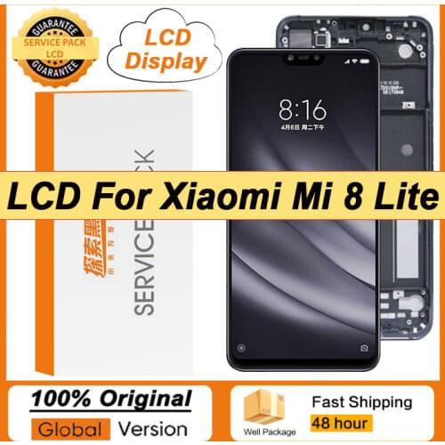 100% Original 6.26'' IPS Display with frame for Xiaomi Mi 8 Lite LCD Touch Screen Mi8 Lite Repair Parts + Service Pack