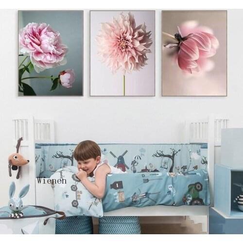 Nordic Poster Beautiful Pink Peony Flowers Canvas Painting Modular Wall Art Prints Pictures for Living Room Modern Home Decor