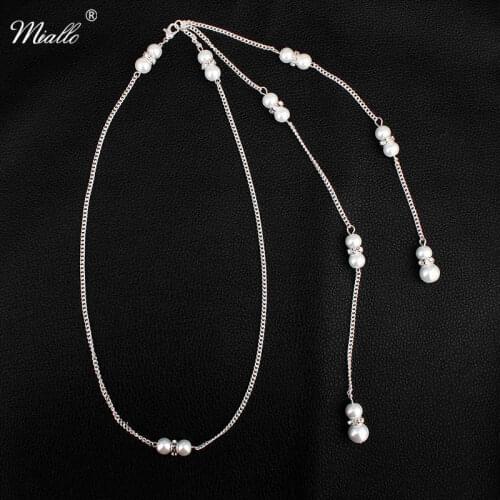 Miallo Simple Pearl Beads Backless Necklace Women Bride Long Backdrop Necklace for Summer Wedding Evening Dress