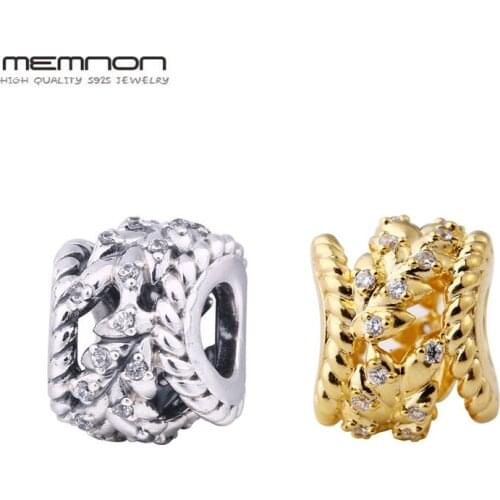 Memnon silver 925 jewelry Dazzling Grain Swirls beads 925 sterling Silver golden charms fit charm Bracelet Necklace DIY Jewelry
