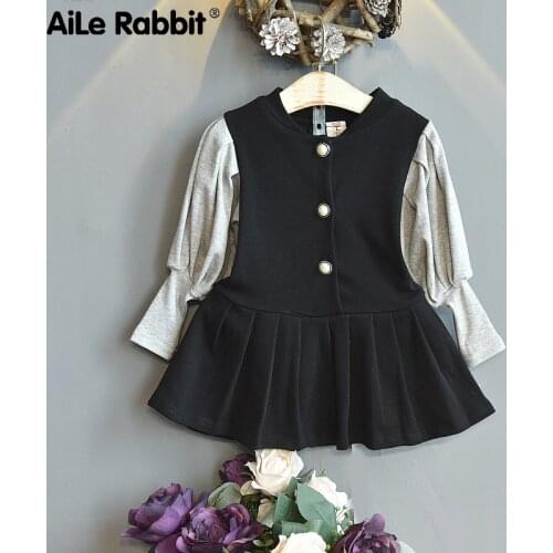 Girls' College Dress 2021 Autumn New Childrens Dress Korean Version Little Girls Foreign Style Childrens Fake Two Skirts