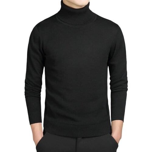 Turtleneck Cotton Sweater Men Pullovers Brand Casual Autumn Fashion Sweater Male Solid Slim Fit Knitted Long Sleeve Blue Black
