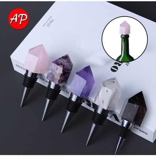 1pc Natural Crystal Point Energy Stone Wine Stopper Rose Quartz Vacuum Sealer Amethyst Handicraft Wine Sealing Tool