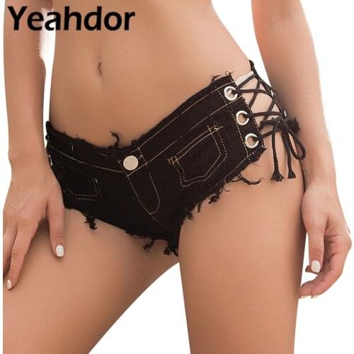 Women Fashion Low Waist Mini Denim Shorts Lace-up Frayed Short Jeans Hot Pants Clubwear Beachwear Female Sexy Daily Wear