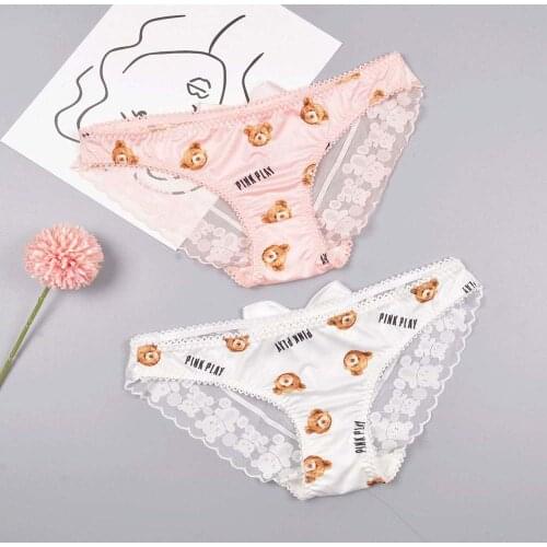 Women Sexy Bear Panties Low Waist Lace Ruffled Kawaii Cute Bear Print Lingerie Panties Female Lady Underwear
