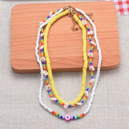 Multilayer Acrylic Seeds Beads Beaded Choker Necklace Women Yellow Polymer Clay Kids Children Girls Handmade Necklace Jewelry