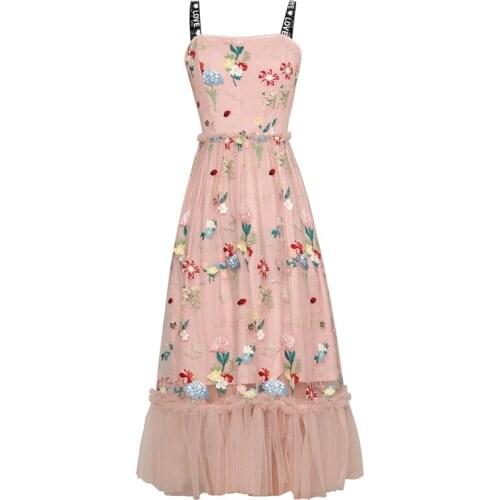 QUALITY Newest HIGH Fashion 2021 Runway Dress Womens Spaghetti Strap Embroidery Gauze Tulle Dress