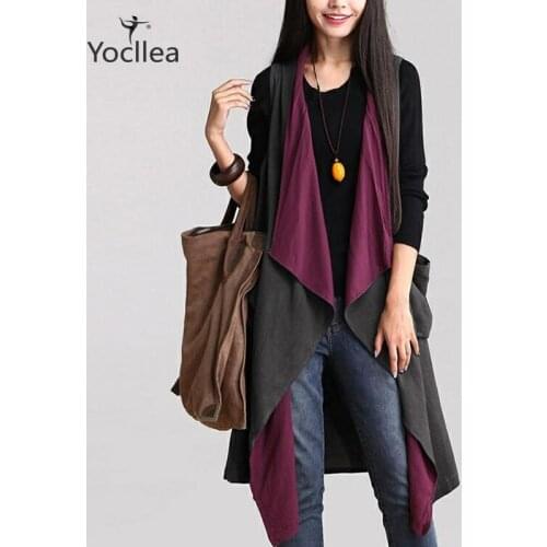 Sleeveless Vests female Spring Women Reversible wear loose waistcoat Casual Vest Overcoat Plus size Open stitch Outerwear