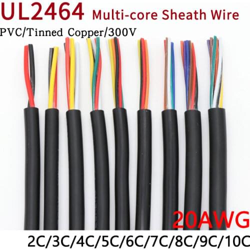 1M 20AWG UL2464 Sheathed Wire Cable Channel Audio Line 2 3 4 5 6 7 8 9 10 Cores Insulated Soft Copper Cable Signal Control Wire