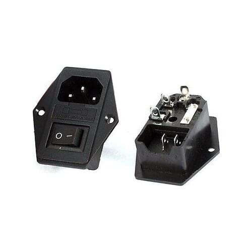 2 Pcs Black SPST Rocker Switch Fuse Holder IEC320 C14 Power Inlet Panel Socket