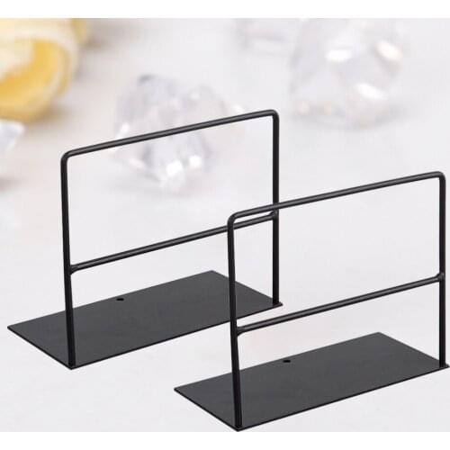 2pcs Black Iron Bookends Practical Simple Book Ends Book Supports Rack Desktop Organizer Magazines Stand for Office School