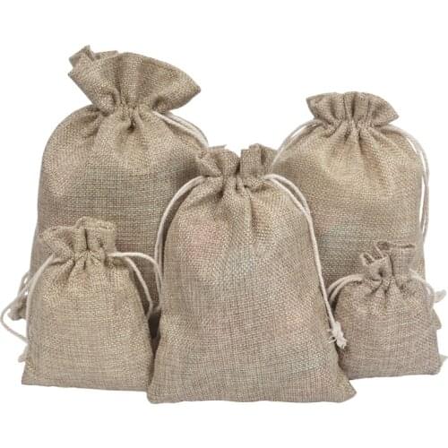 50pcs Linen cloth pocket sack gift jewelry candy storage bags varies size packaging bags party favor decoration ziplock pouch