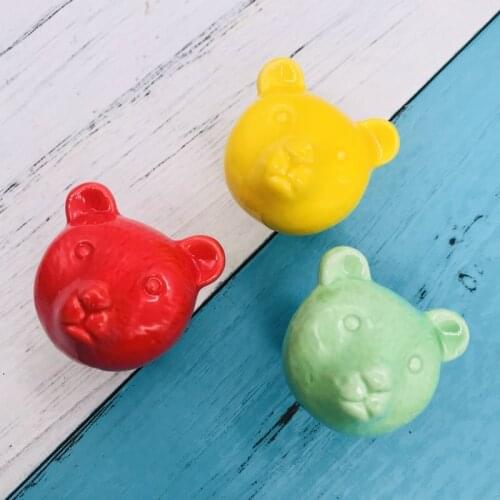 6x Ceramic Cabinet Knobs for Girl Kids Cartoon Bear Handles Pulls for Dresser Drawers Kitchen Cupboard Furniture Closet Door