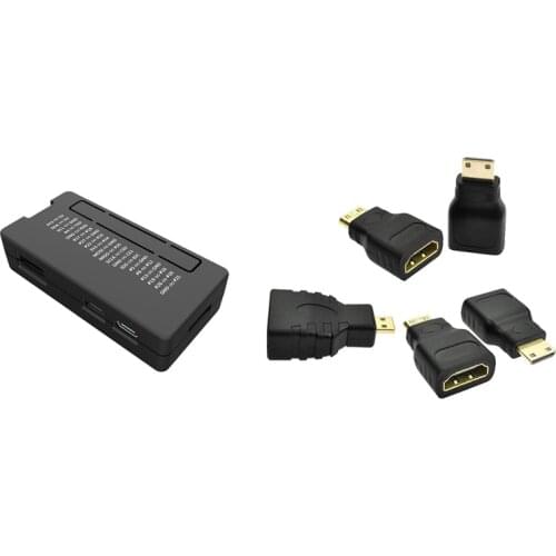 Abs Protective Case for Raspberry Pi Zero/W/Wh Black with 5 Pack Mini HDMI Adapter Gold