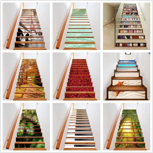 Tower Scenery Self-Adhesive PVC Staircase Wallpaper Stairs Decoration DIY Sticker 3D Vision Wall Decal Home Shop Stairway Decor