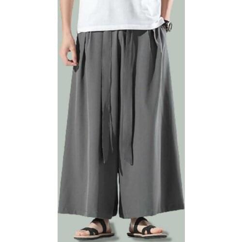 Chinese Style Summer Thin Wide-leg Pants Men Harajuku Loose Ice SilkWide Leg Pants Summer Oversized Baggy Joggers Boot Cut Pant